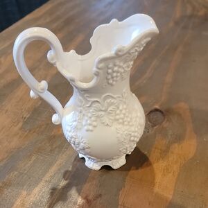 Classic White Embossed Glass Art Pitcher